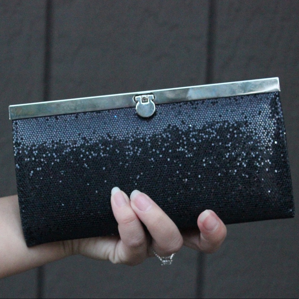 Bebe Black Sequin Wallet Clutch